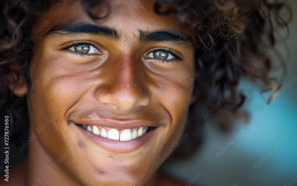 Close-Up Portrait of a Smiling Man With Curly Hair Close-Up Portrait of a Smiling Man With Curly Hair