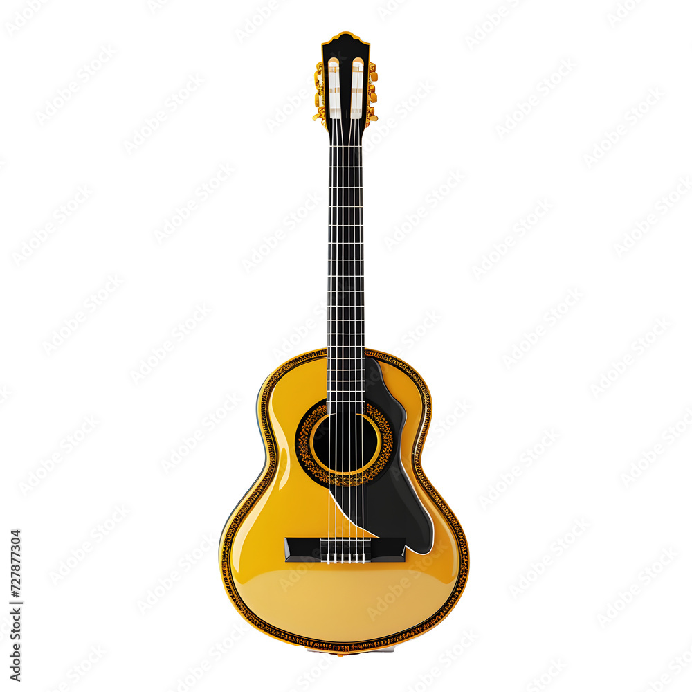 a yellow guitar with black strings