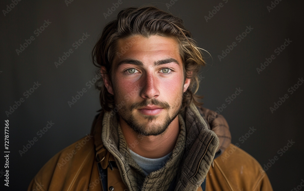 Multiracial Man With Long Hair and Beard Wearing Jacket