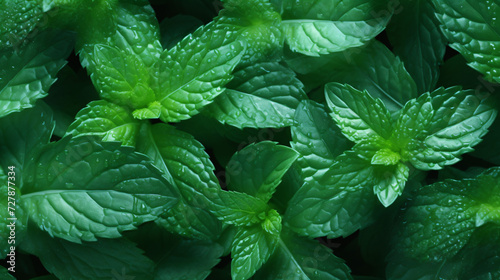 Fresh mint leaves on transparency