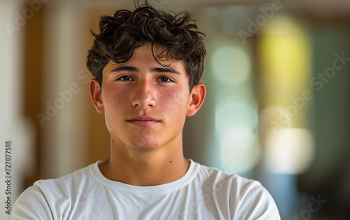 Portrait of Multiracial Young Man in White Shirt Looking at Camera