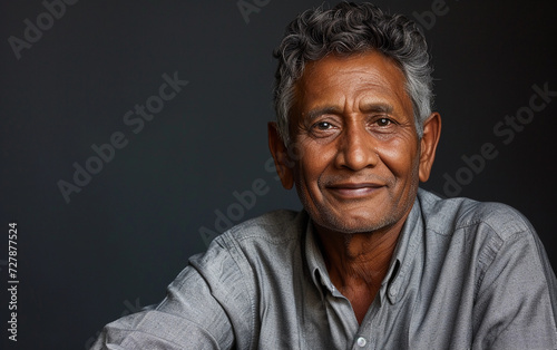 Portrait of a Multiracial Man With Grey Hair and a Gray Shirt