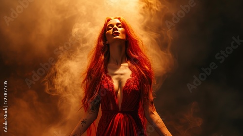 Graceful female model in red dress, beautiful dress concept AI generated image photo