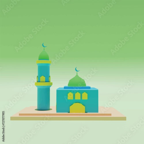 Kabaah alharam and mosque concept. Realistic 3d object cartoon style. photo