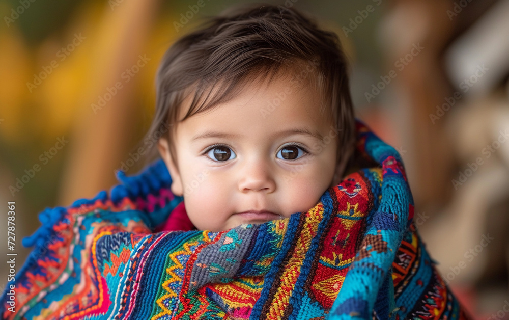 Multiracial Baby Wrapped in Blanket Looking at the Camera Multiracial Baby Wrapped in Blanket Looking at the Camera