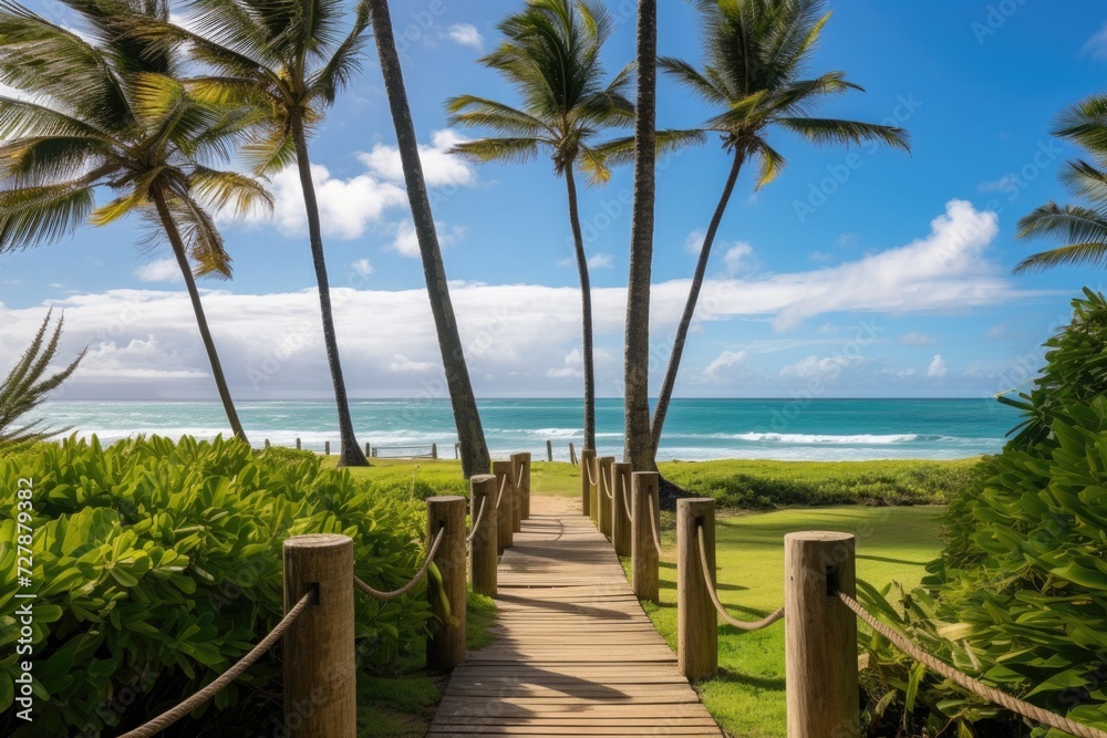 Wooden path to the beach on a tropical island Wooden path to the beach on a tropical island