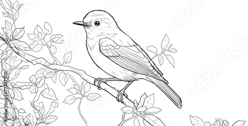 Bird sitting on a branch. Black and white illustration in vector format.Cute bird on a branch. Black and white vector illustration. © Kashif Ali 72