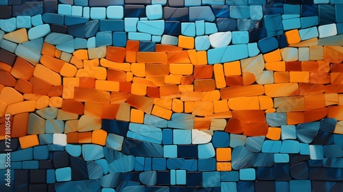 an abstract painting of orange and blue squares