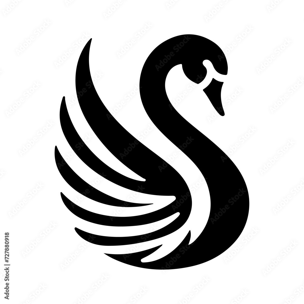 Swan logo vector icon, flat symbol, black color silhouette, white background - obrazy, fototapety, plakaty 