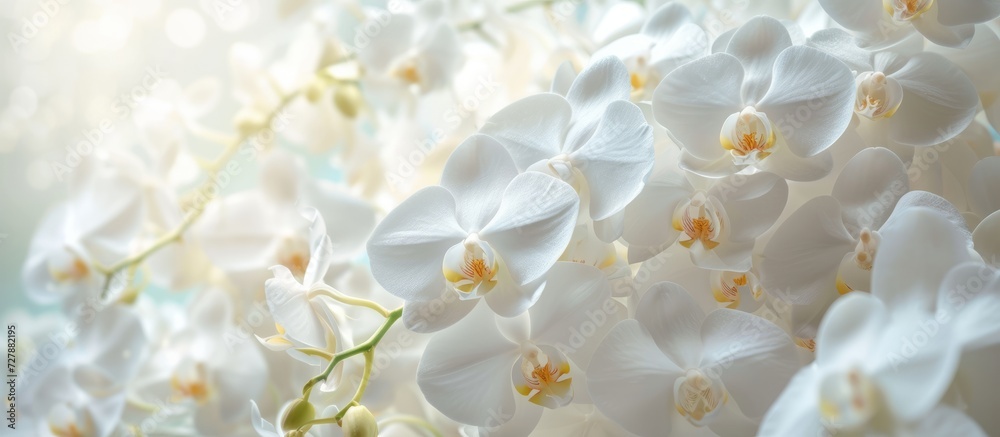 Elegantly Beautiful White Orchids Flourish in a Serene Garden Filled with Stunningly Beautiful White Orchids and an Abundance of Soft, Delicate Petals