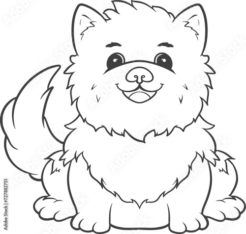 Cute cartoon fluffy dog sitting line art