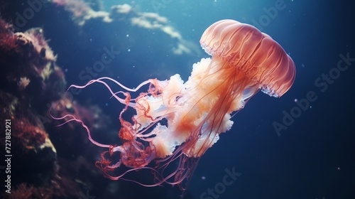 Jellyfish floating in the sea. Neural network AI generated art