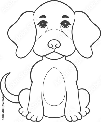 Cute cartoon puppy sitting line art