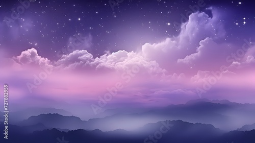 a purple sky filled with stars and clouds