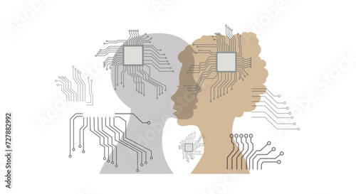Modern technologies. The chip is in a person's head.
 Artificial intelligence, vector image.