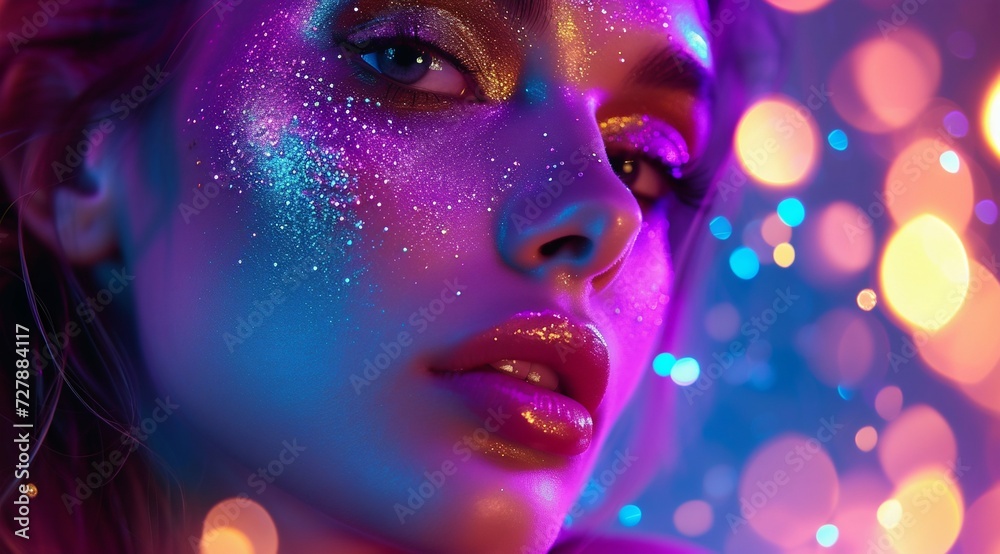Vibrant Neon Makeup on a Fashion Model. Generative ai Vibrant Neon Makeup on a Fashion Model. Generative ai