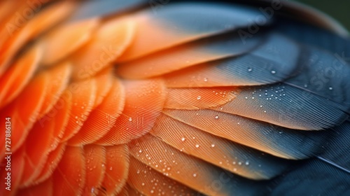 Close-Up of a Bird Feather, Detailed shots of a bird feather, capturing its fine details and colors. 