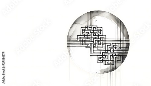 A traditional Korean ink wash painting (Sumukhwa)
Geometric, Abstract, Monochrome, Symmetry, Black and White, Intricate, Architectural drawings, 3D illusion, Optical illusion