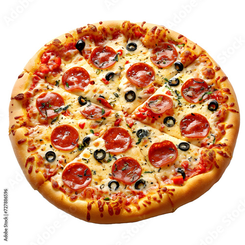 a pizza with pepperoni and olives