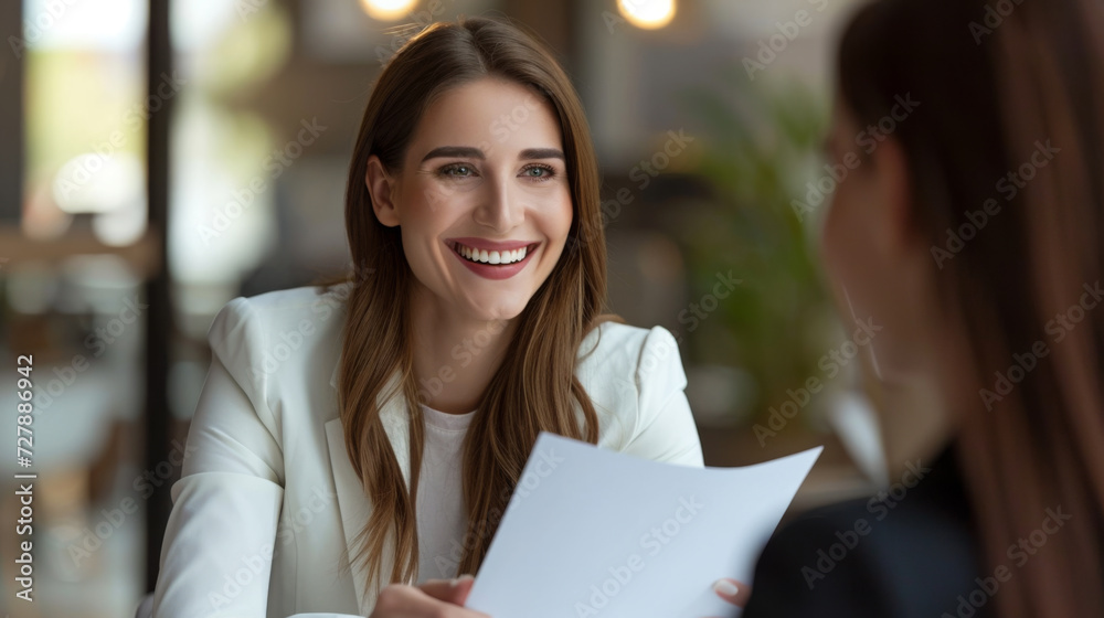 woman having a conversation with a blurred man in the foreground woman having a conversation with a blurred man in the foreground