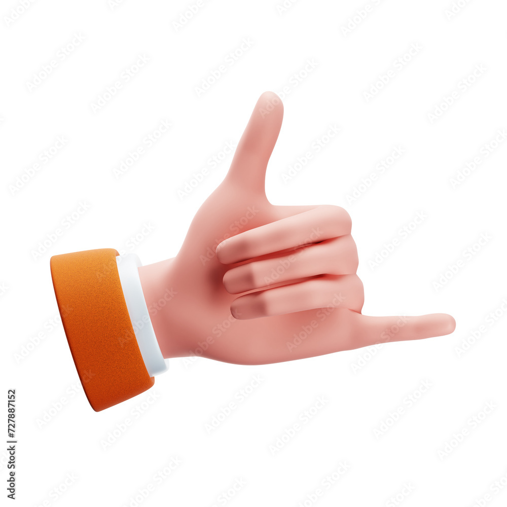 3D illustration of call me hand gesture