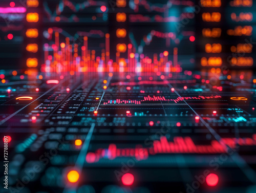 Economic forecast concept. Volumetric stock chart on a black background. 