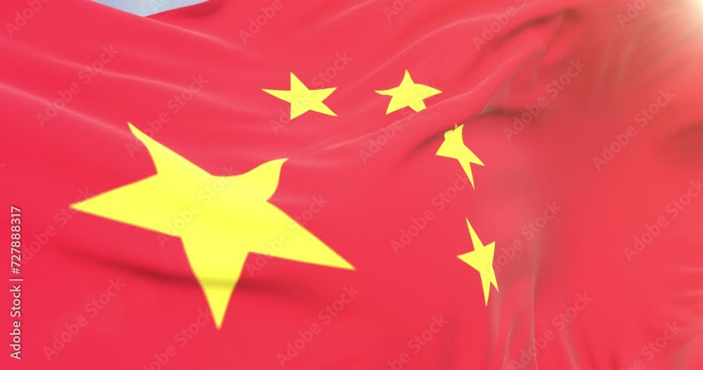 Realistic China Flag Waving In The Wind. Slow Motion China Flag Close Up. Seamless Loop Animation.