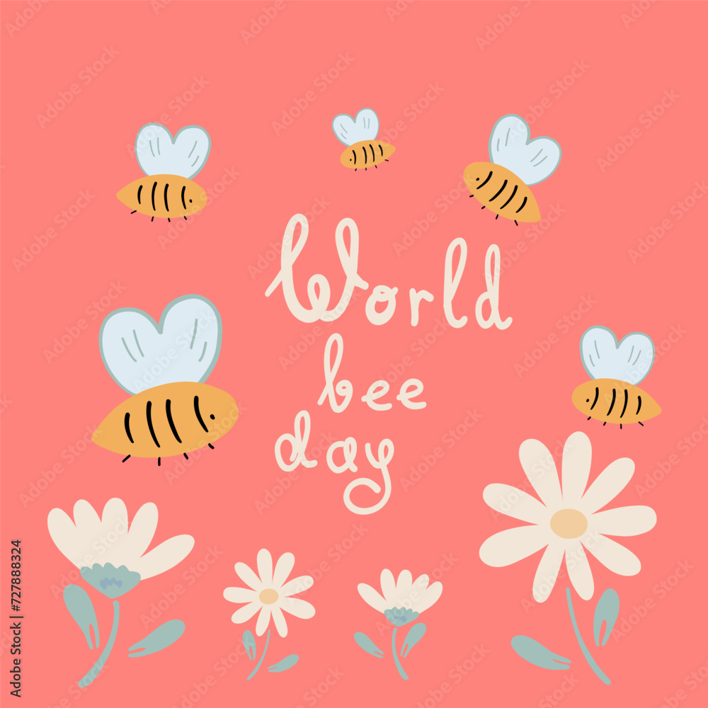 World bee day bees insect flowers flat design poster World bee day bees insect flowers flat design poster