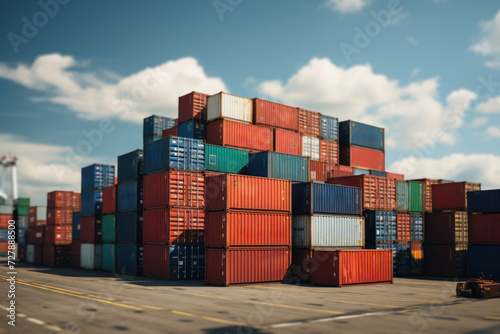 A grid of aligned containers at a shipping yard symbolizes logistical order and efficient cargo management. Generative Ai.