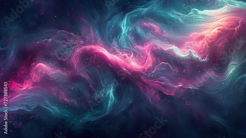 Vibrant magenta and jade streaks intertwining in a surreal dance. 