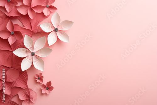 Paper cut flowers and leaves, Fresh spring nature background. Floral banner, poster, flyer template with copy space.