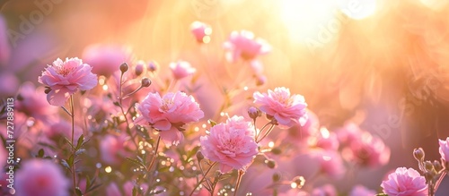 Mesmerizing Morning with Beautiful Pink Flowers: A Stunning Display of Beautiful Pink Flowers Glistening in the Morning Sunlight