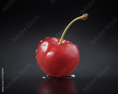 Fresh Cherry with Droplets on Dark Background - Juicy Red Berry Illustration
