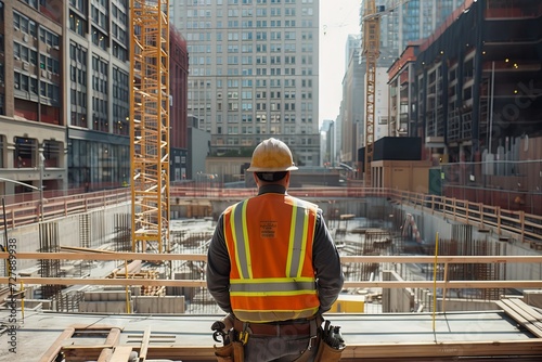 A male construction worker overseeing a building site, embodying leadership and expertise in the construction industry.