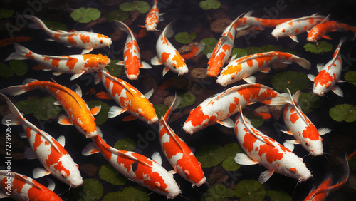 Koi fish on the water surface. AI
