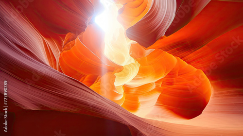Sunlight filtering through Antelope Canyon offering a serene and awe-inspiring landscape perfect for travel and tourism in the warm tranquility of Southwest USA