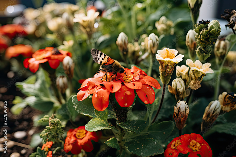 Butterfly on a red zinnia in a vibrant summer garden displaying nature wildlife pollination and beauty ideal for environmental or botanical education Butterfly on a red zinnia in a vibrant summer garden displaying nature wildlife pollination and beauty ideal for environmental or botanical education