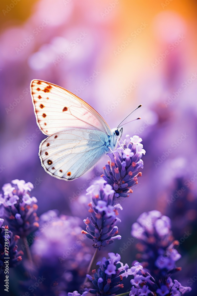 Butterfly on lavender in a tranquil and colorful garden scene suitable for environmental themes and nature-inspired products Butterfly on lavender in a tranquil and colorful garden scene suitable for environmental themes and nature-inspired products