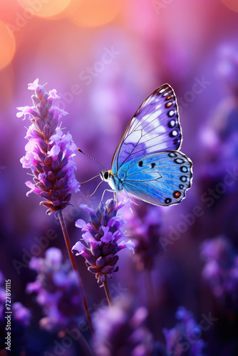 Vibrant butterfly on lavender in a peaceful garden ideal for nature and conservation themes