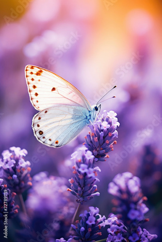 Butterfly on lavender in a tranquil and colorful garden scene suitable for environmental themes and nature-inspired products © Made360