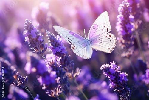 Butterfly on Lavender in a Serene and Peaceful Meadow Ideal for Nature and Garden Themed Usage