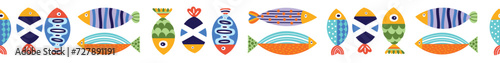 Vector seamless horizontal border with fish. Cute illustration.