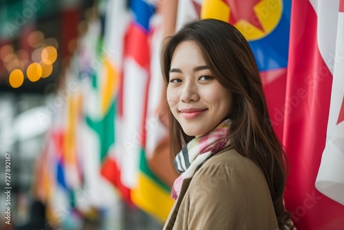 A businesswoman mastering foreign languages for international negotiations, emphasizing language skills, cultural intelligence, and global business acumen.