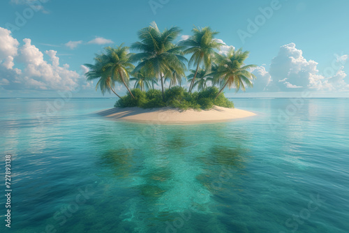 A tropical paradise unfolds on a secluded island  with palm-fringed beaches and crystal-clear waters  creating a haven for relaxation and tropical bliss. Concept of island escape. Generative Ai.