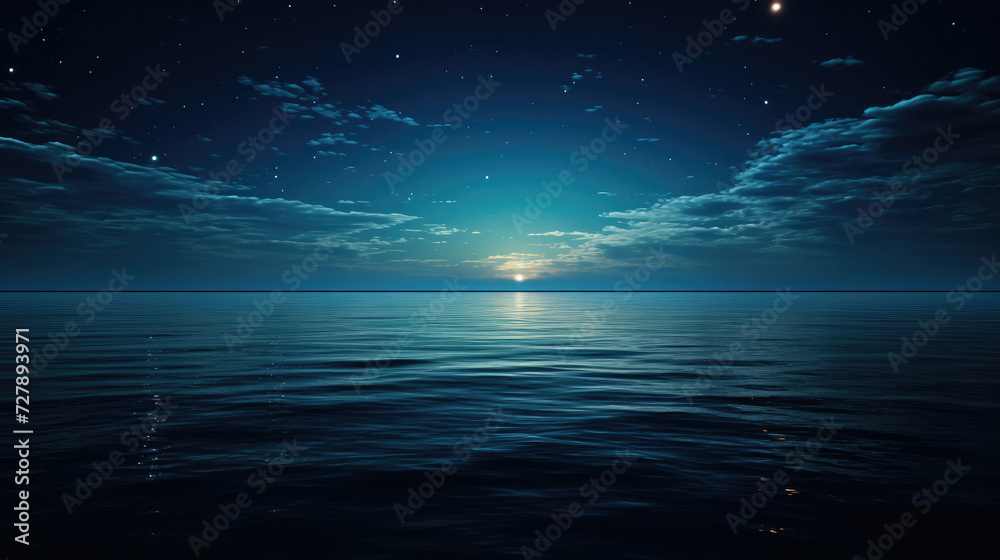 Serene Night Seascape Ideal for Meditation and Relaxation Theme with Calm Ocean Starry Sky and Tranquil Mood