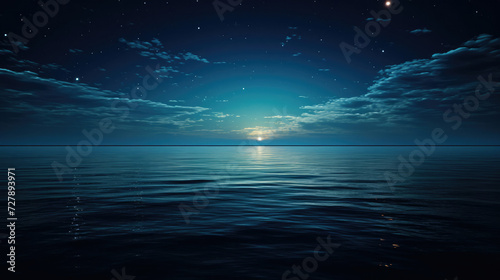 Serene Night Seascape Ideal for Meditation and Relaxation Theme with Calm Ocean Starry Sky and Tranquil Mood