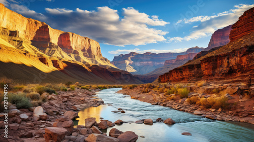 Fotografia Grand Canyon river flowing through majestic red rock landscape showcasing natura