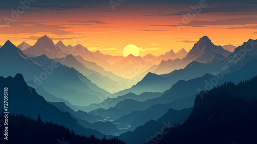 Majestic mountains, panoramic peaks PPT background