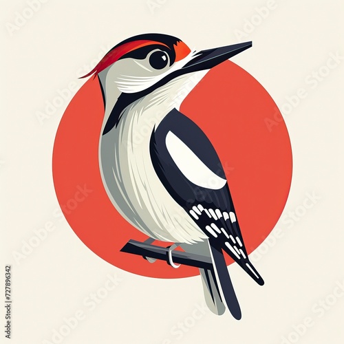 flat vector logo of animal Woodpecker Vector image, White Background photo