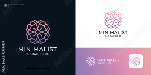 Minimalist elegant flower logo with line art style. Abstract ornate floral logo vector.